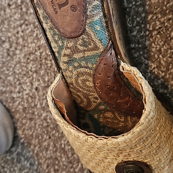 Born Woven Raffia & Patterned Blue-Tan Wedge Sandals - Picture 7 of 8